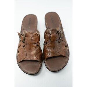 Clarks Women's Tan Leather Slide Sandals